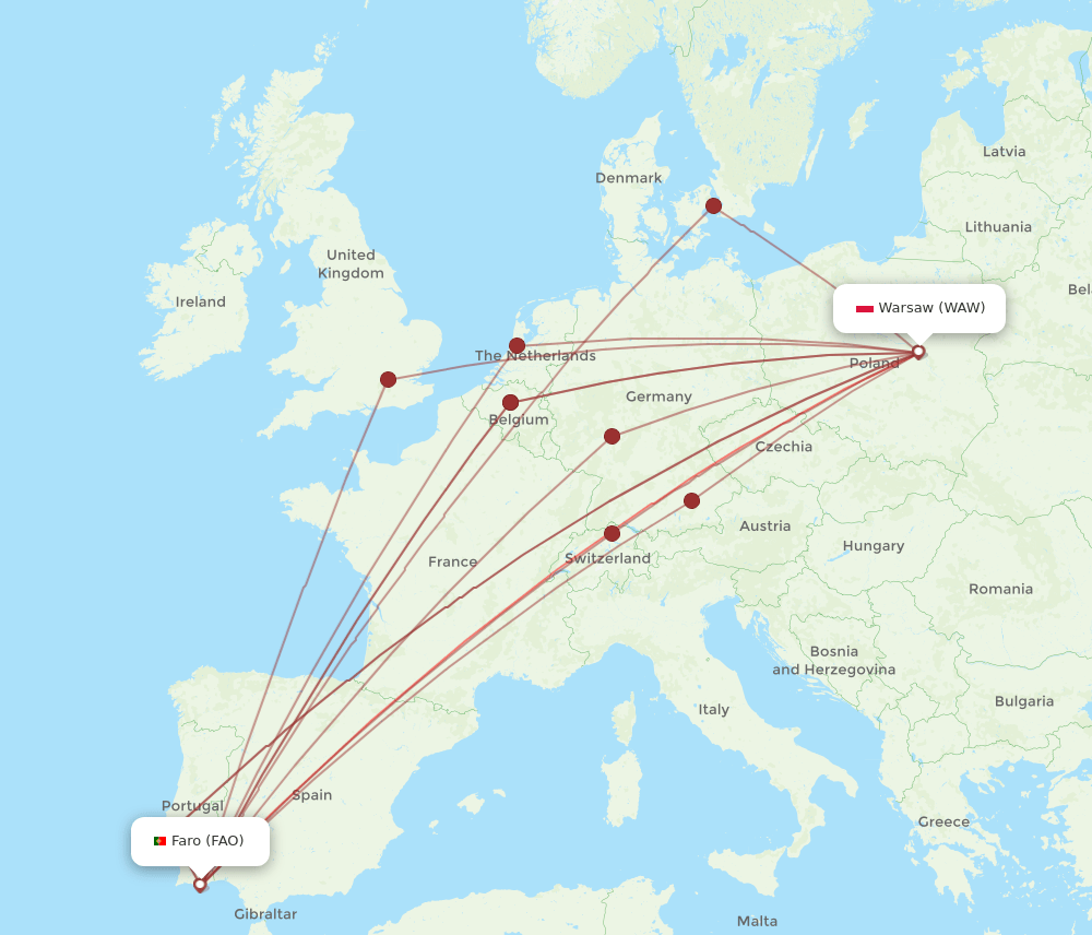 WAW-FAO flight routes