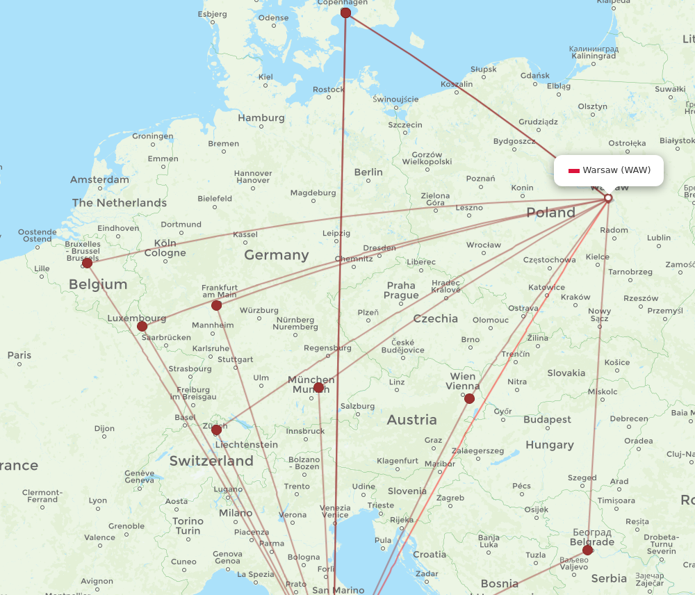 WAW to FCO flights and routes map