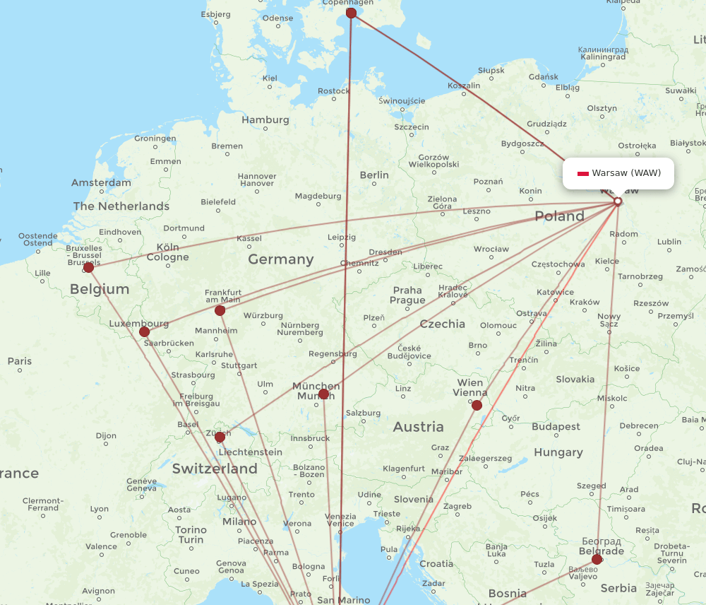 WAW-FCO flight routes