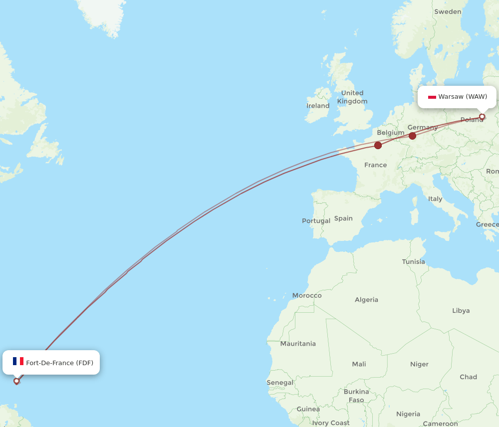 WAW-FDF flight routes
