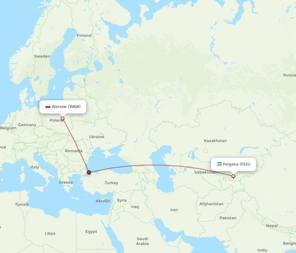WAW to FEG flights and routes map