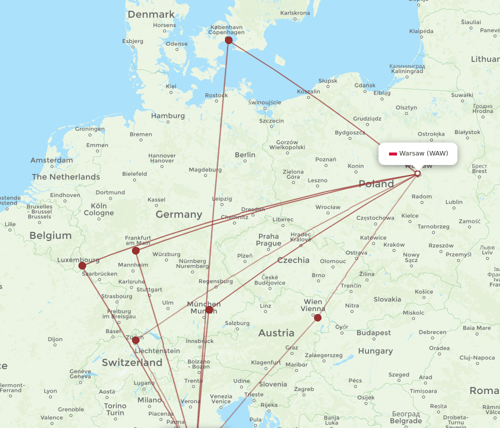 WAW to FLR flights and routes map