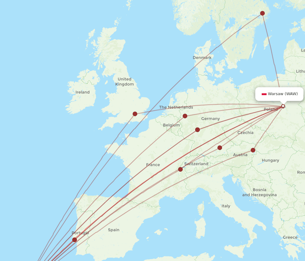 WAW-FNC flight routes