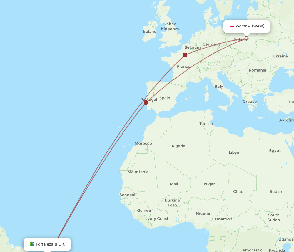 WAW-FOR flight routes