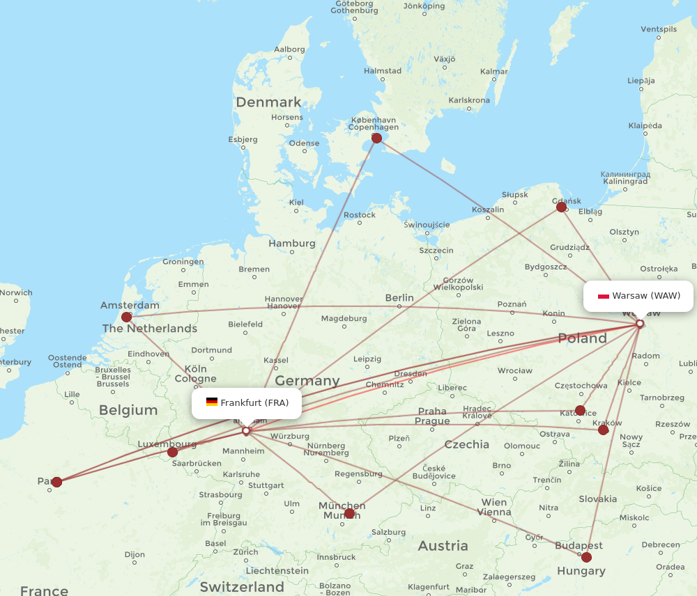 WAW to FRA flights and routes map