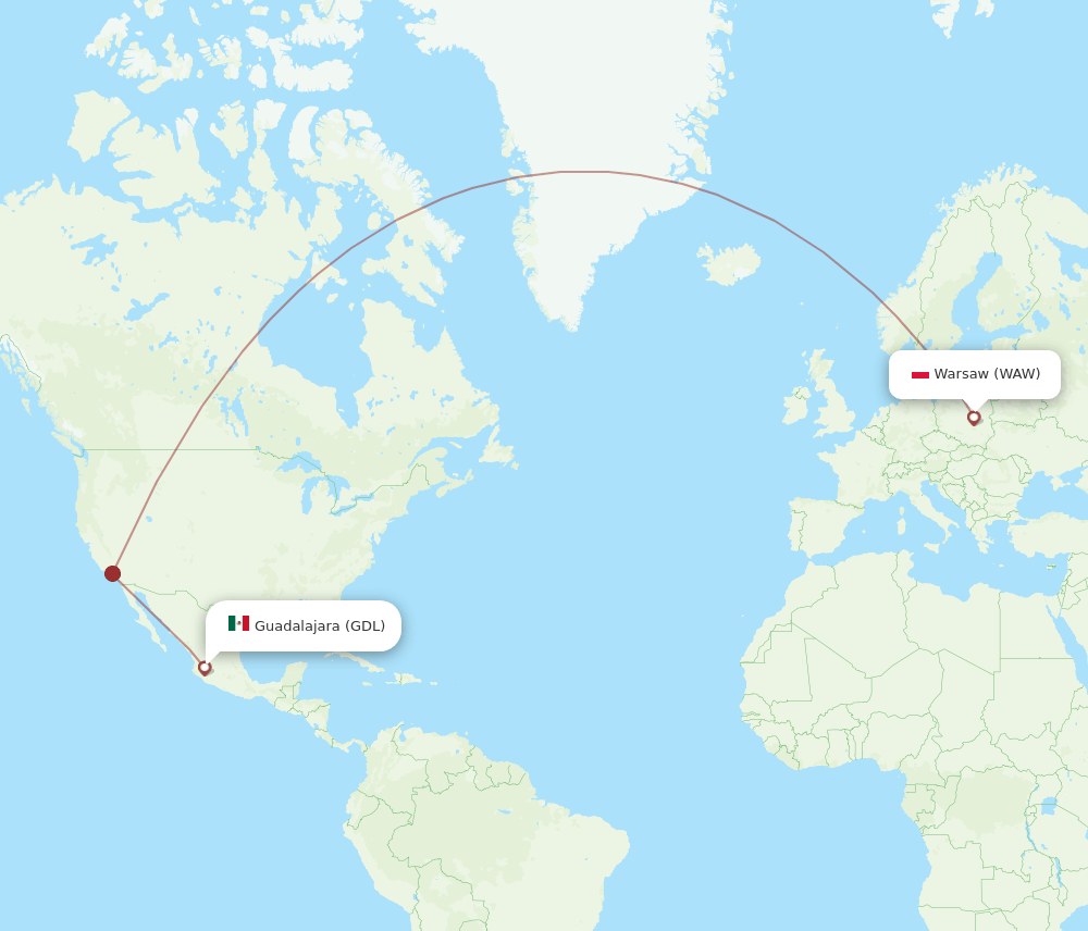 WAW-GDL flight routes