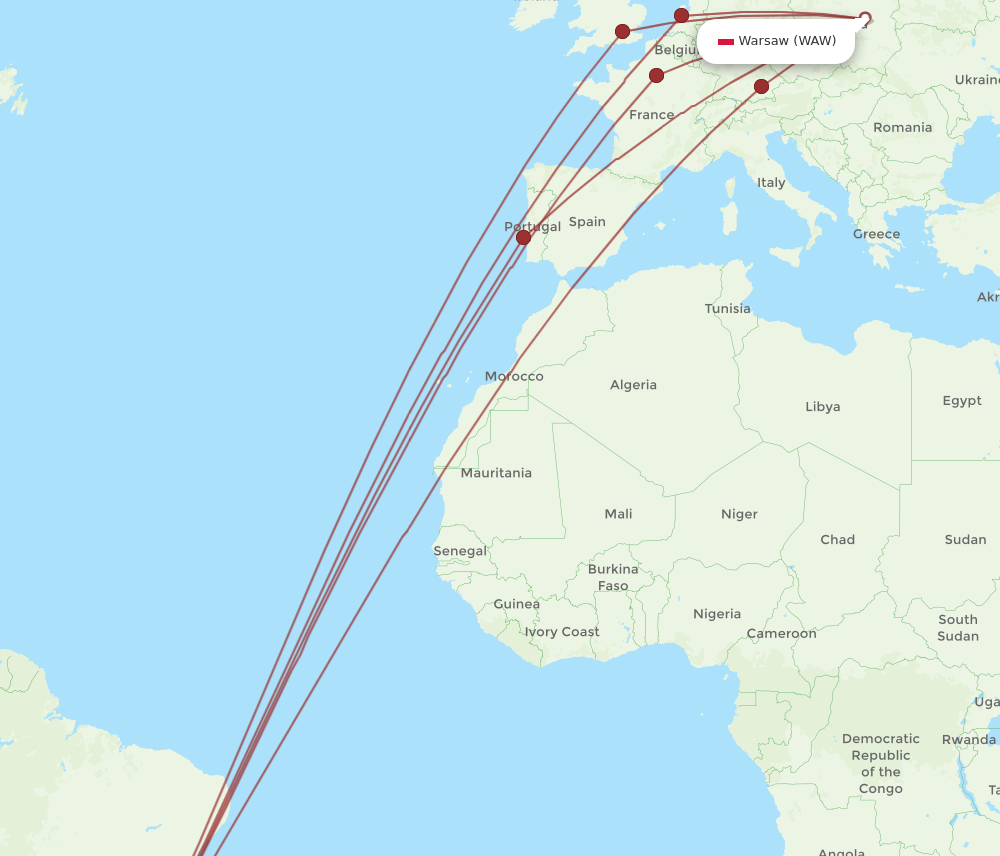 WAW-GIG flight routes