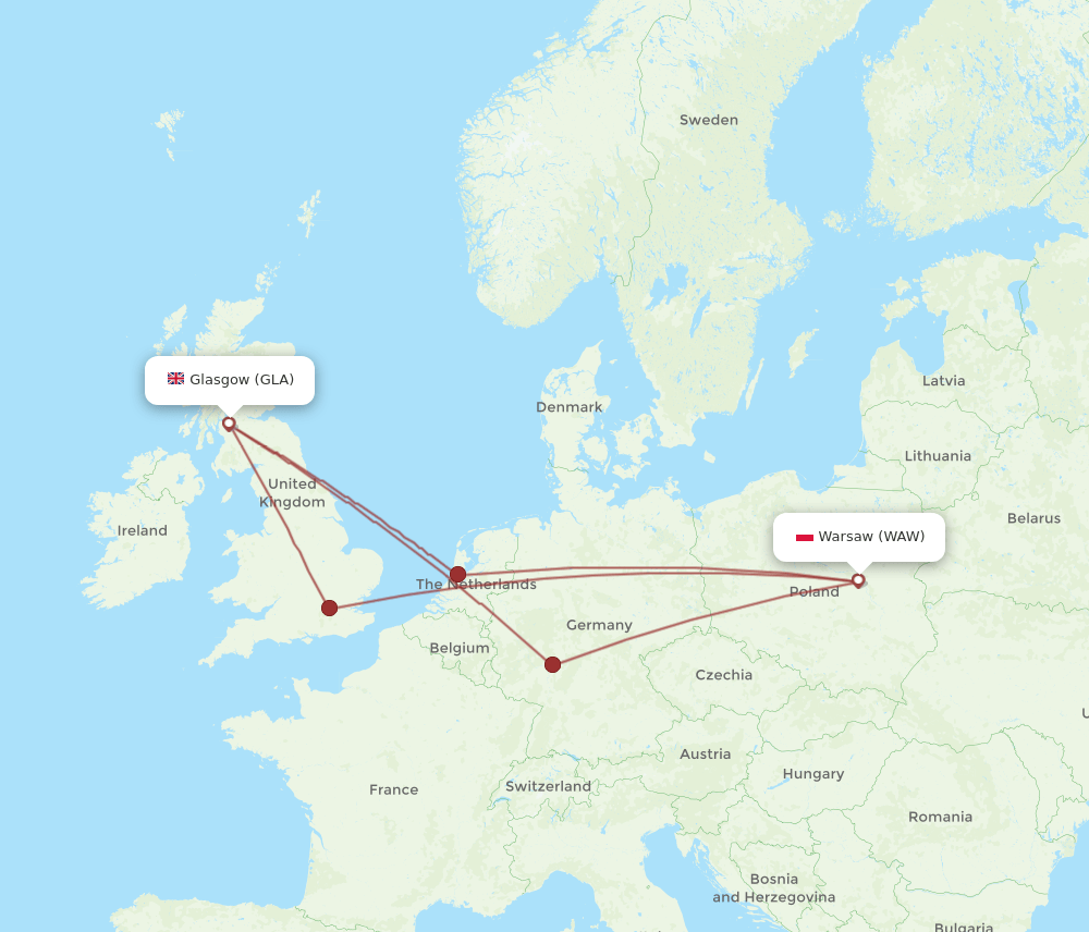 WAW-GLA flight routes