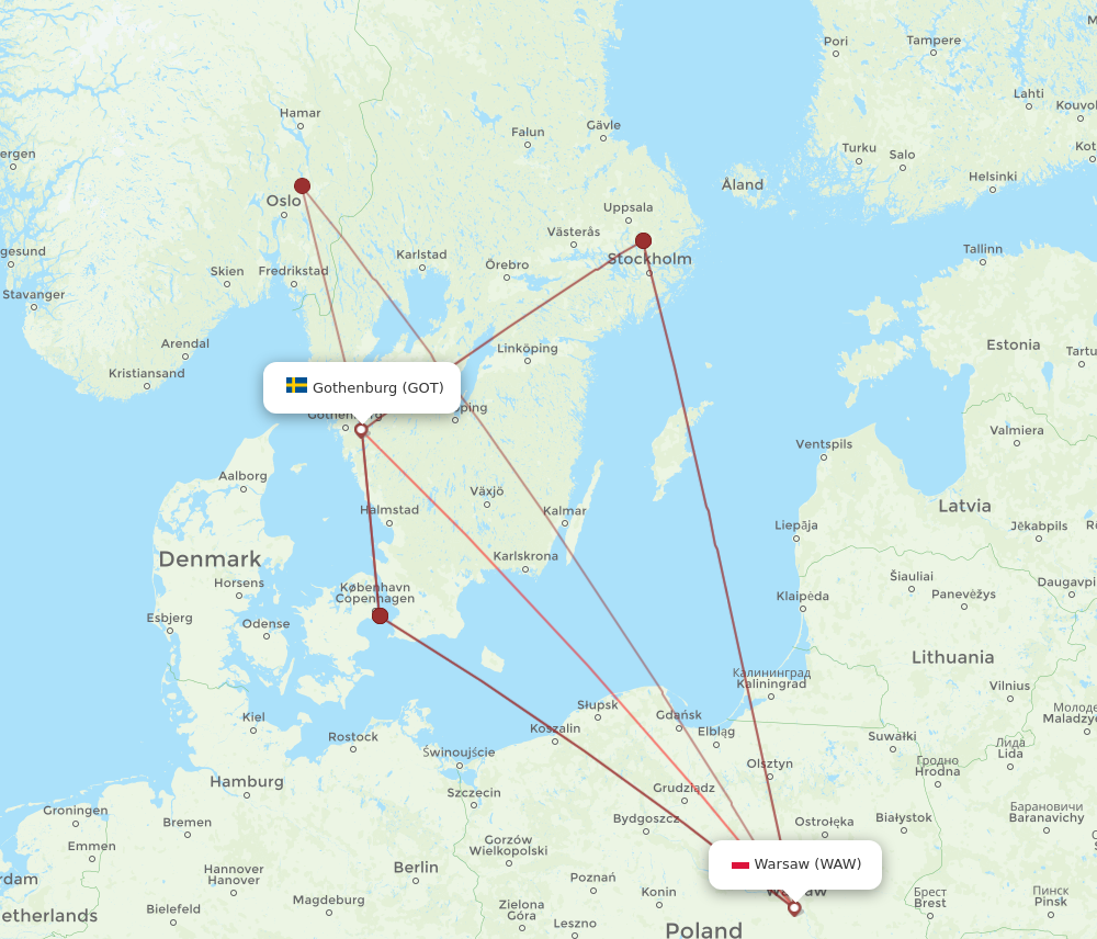 WAW to GOT flights and routes map
