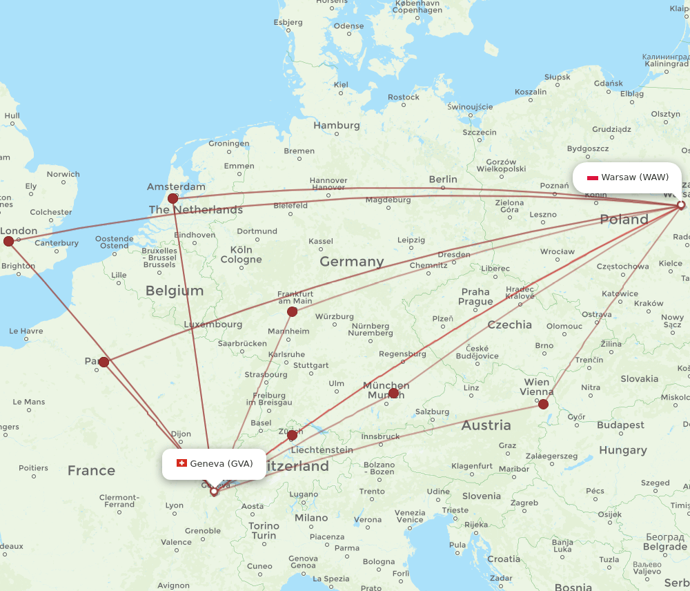 WAW to GVA flights and routes map