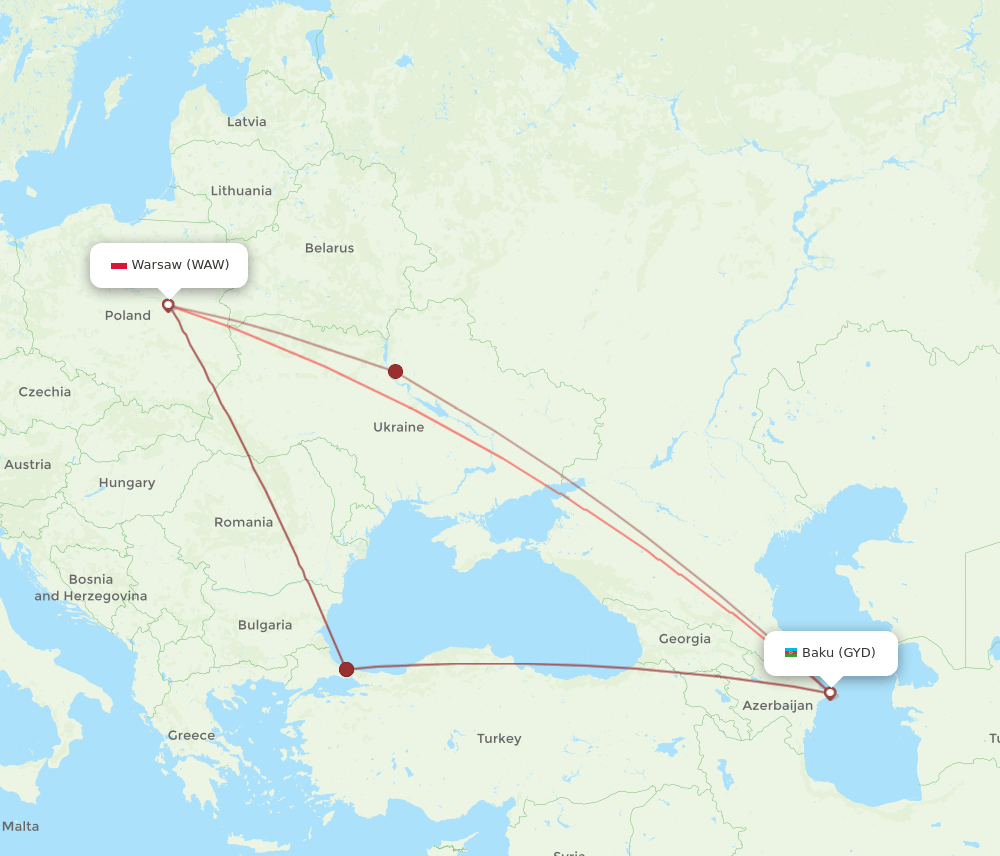 WAW to GYD flights and routes map