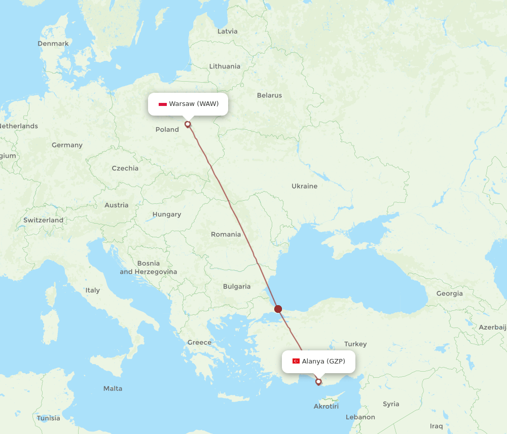 WAW-GZP flight routes