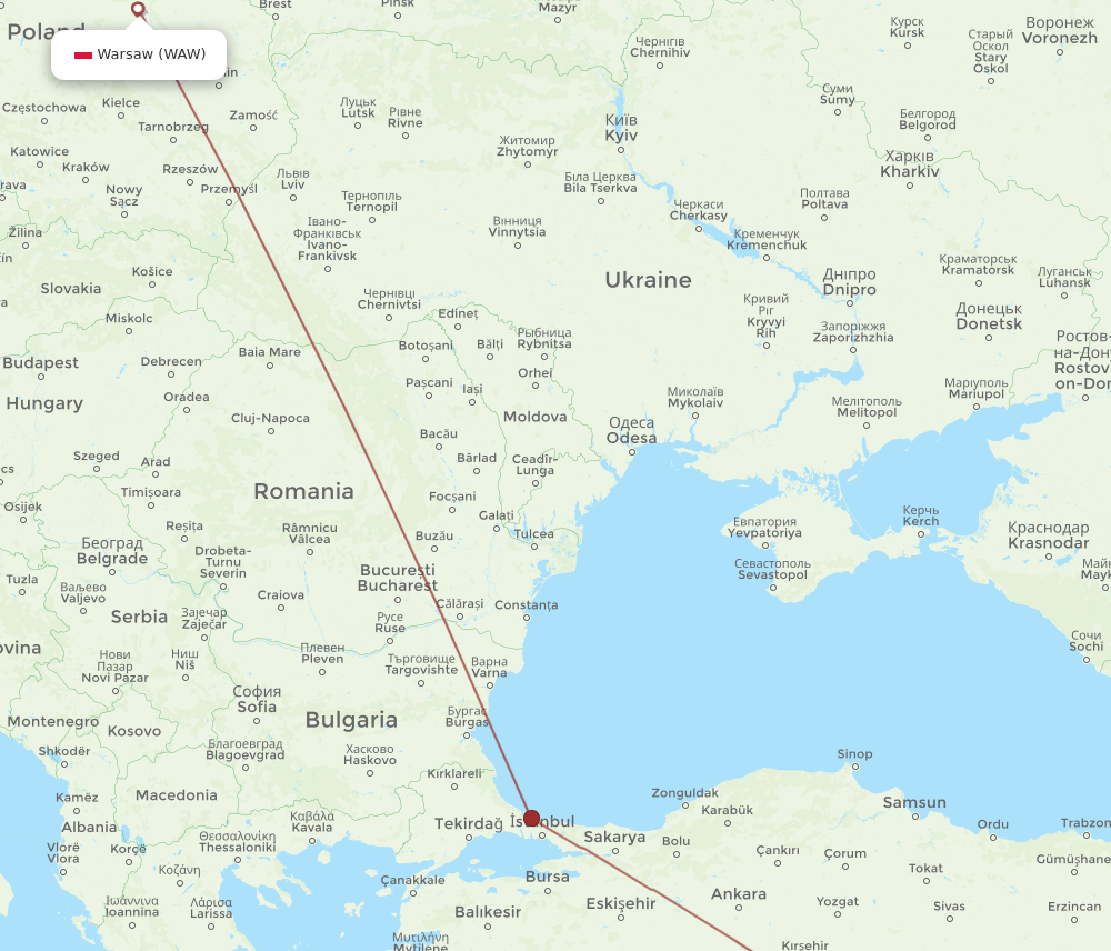 WAW-GZT flight routes