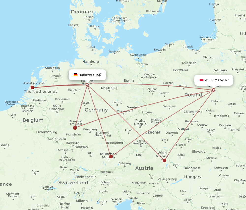 WAW to HAJ flights and routes map