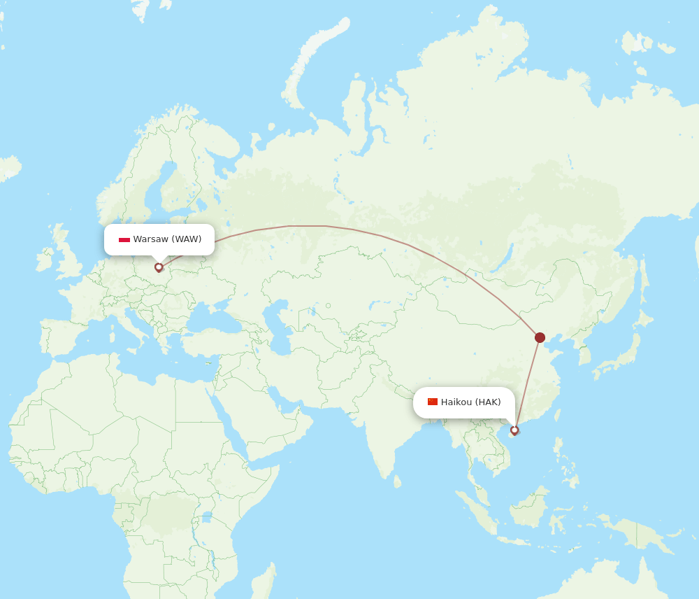 WAW to HAK flights and routes map