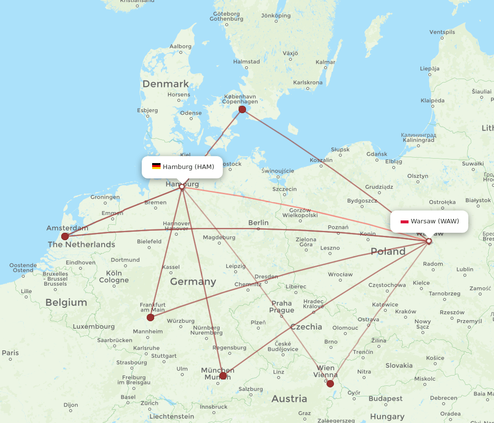 WAW to HAM flights and routes map