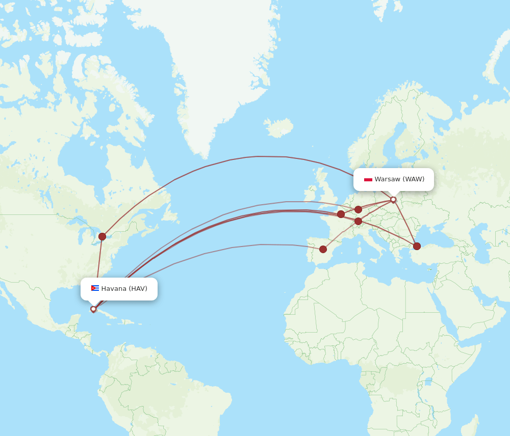 WAW-HAV flight routes