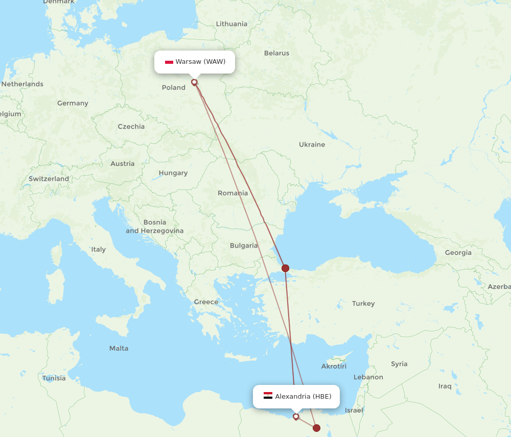 WAW-HBE flight routes