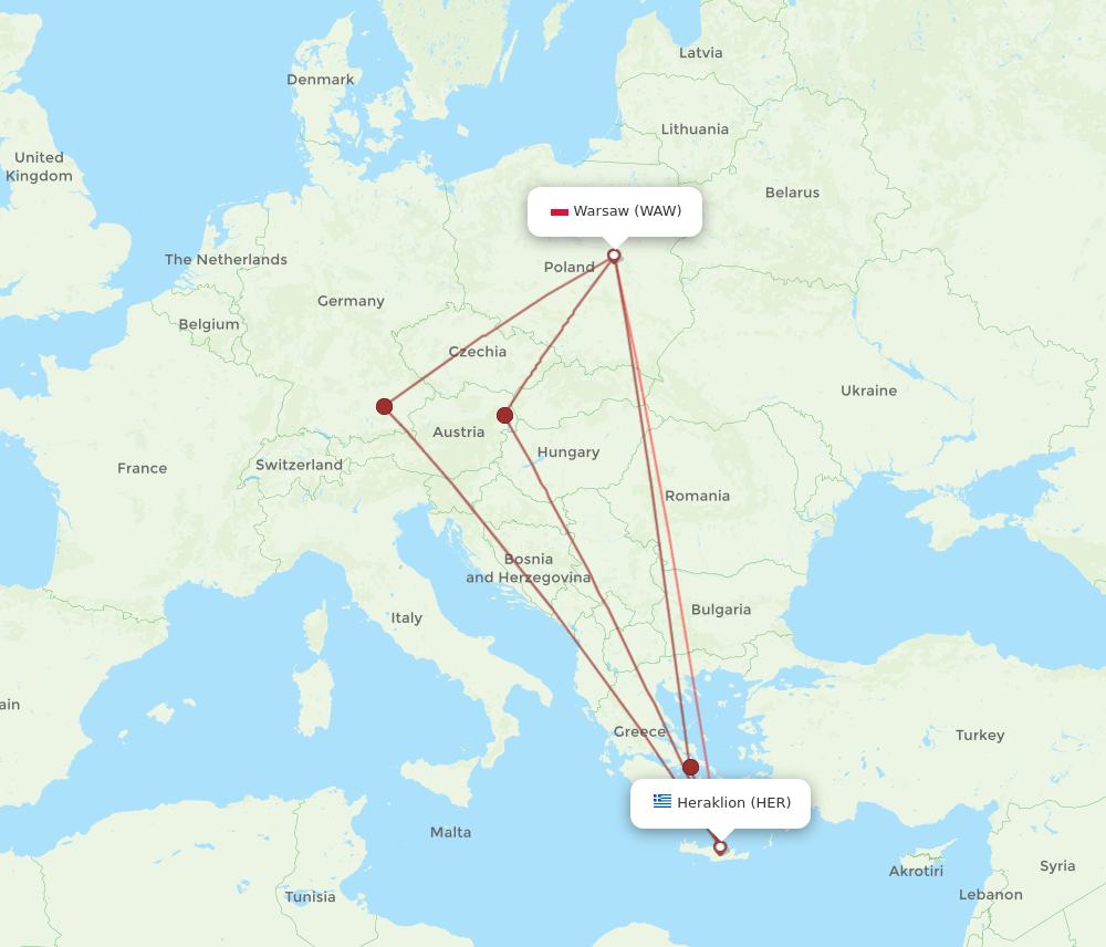 WAW to HER flights and routes map