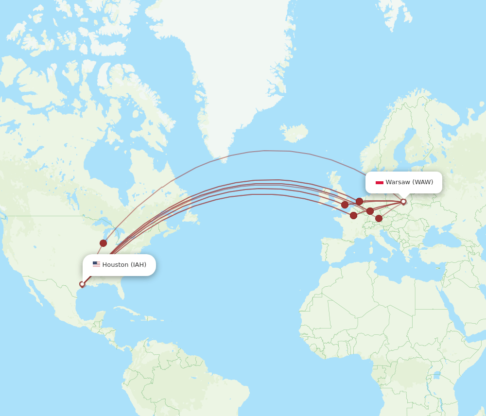 WAW to IAH flights and routes map