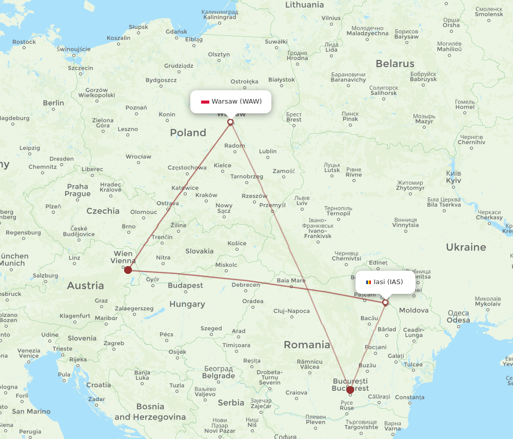 WAW-IAS flight routes