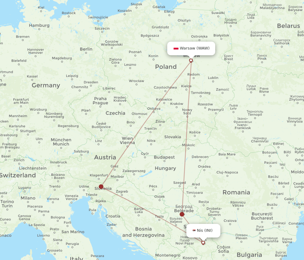 WAW to INI flights and routes map