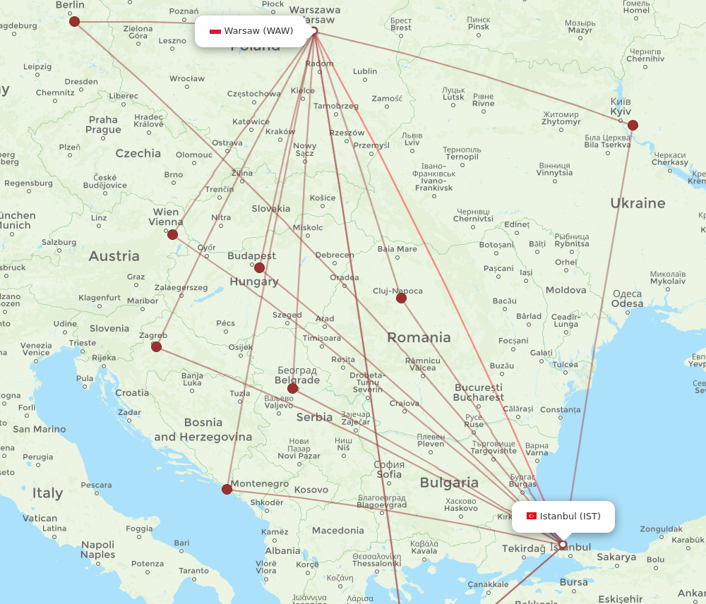 WAW to IST flights and routes map