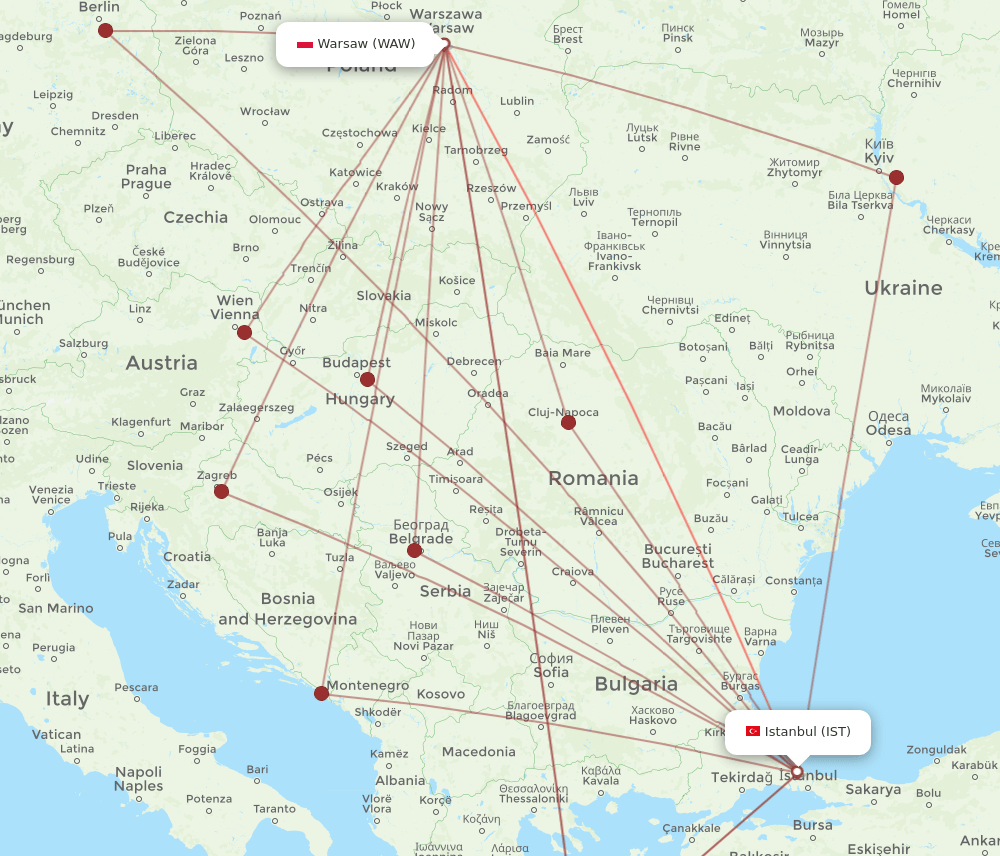 WAW to IST flights and routes map