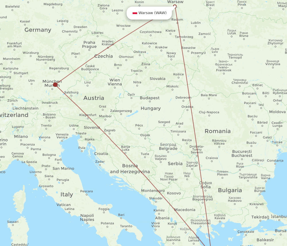 WAW-JMK flight routes