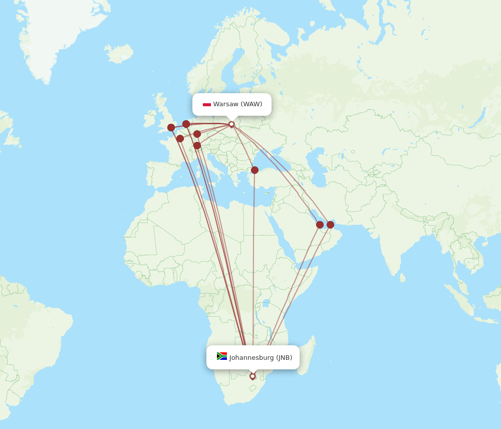 WAW-JNB flight routes