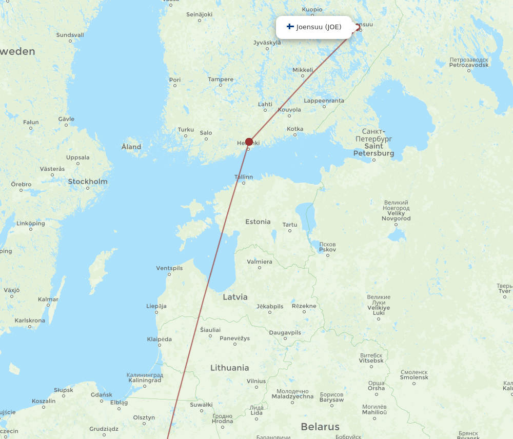 WAW-JOE flight routes