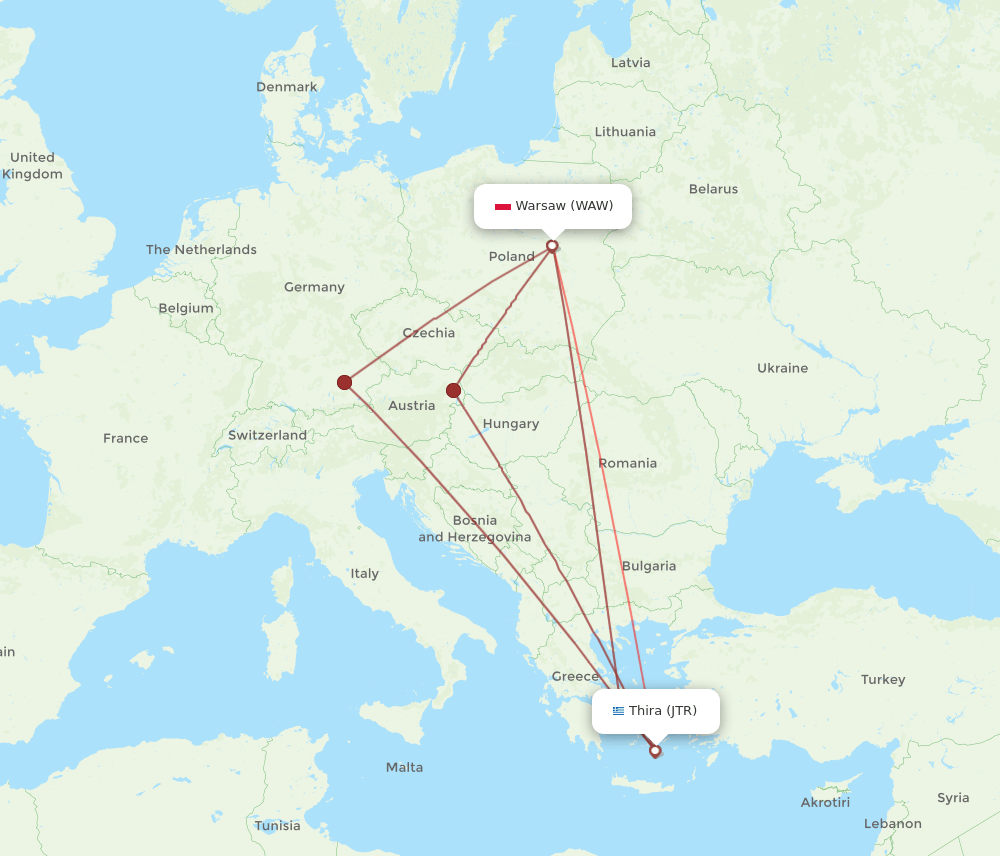 WAW-JTR flight routes