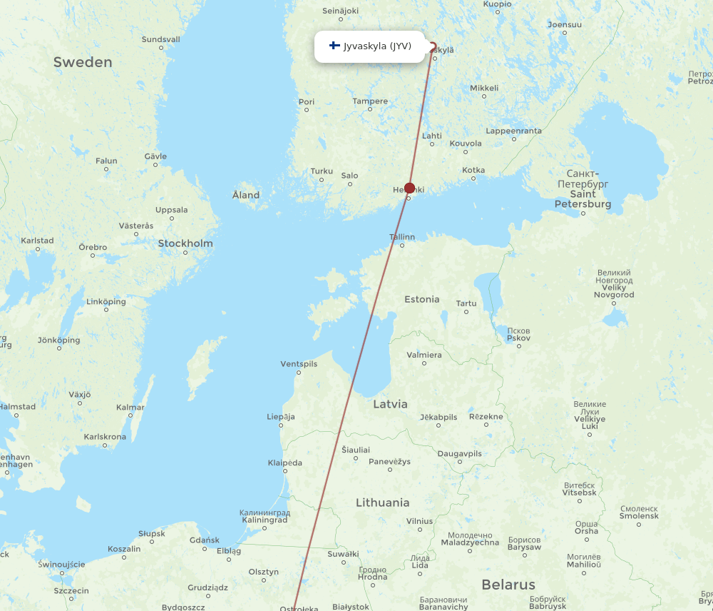 WAW-JYV flight routes