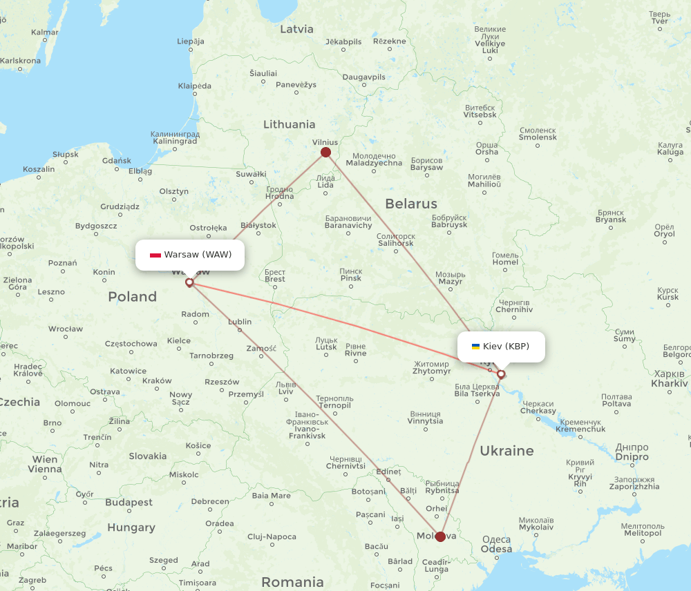 WAW to KBP flights and routes map