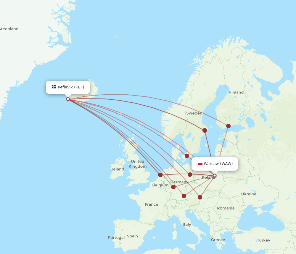 WAW-KEF flight routes