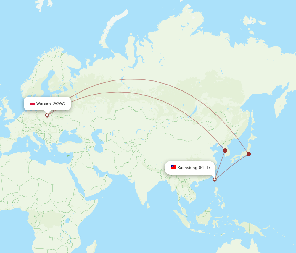 WAW to KHH flights and routes map