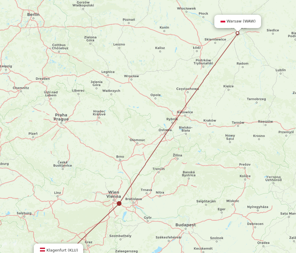WAW-KLU flight routes