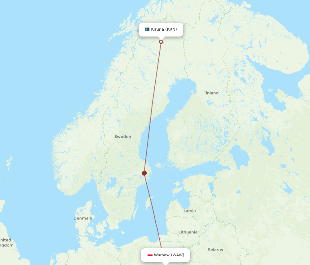 WAW to KRN flights and routes map