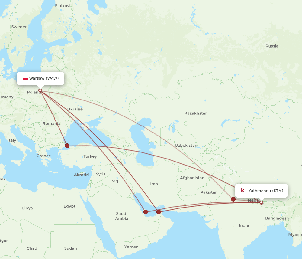 WAW-KTM flight routes
