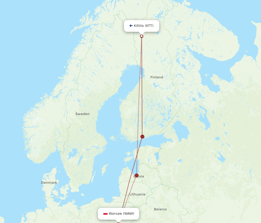 WAW-KTT flight routes