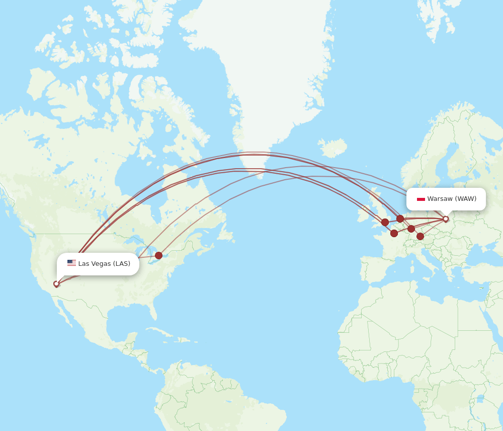 WAW-LAS flight routes