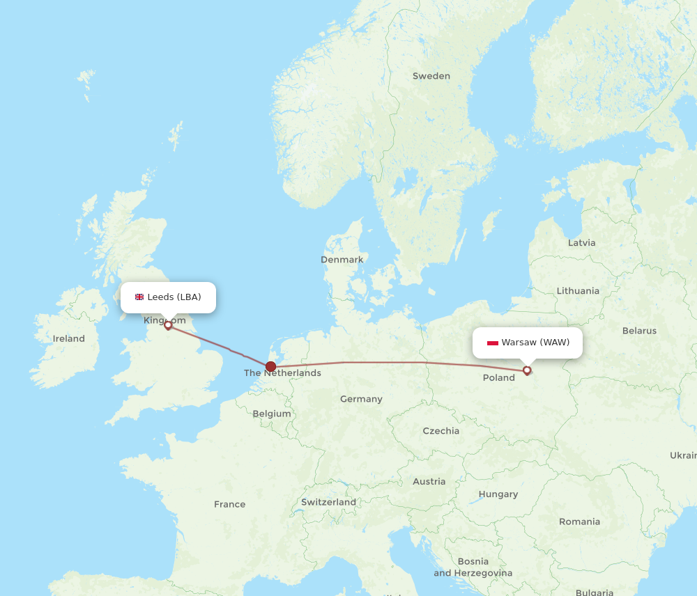 WAW to LBA flights and routes map