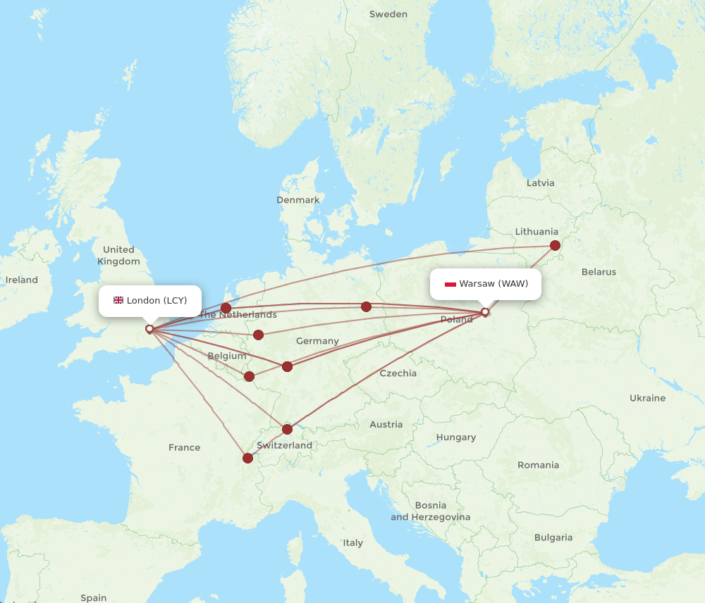 WAW-LCY flight routes