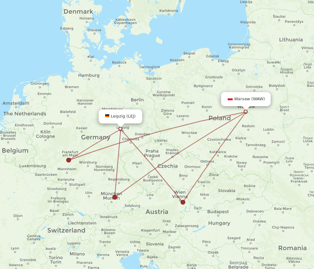 WAW to LEJ flights and routes map