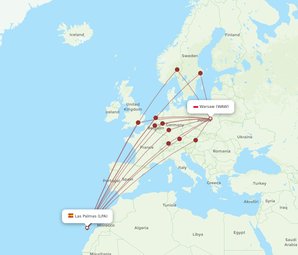 WAW-LPA flight routes