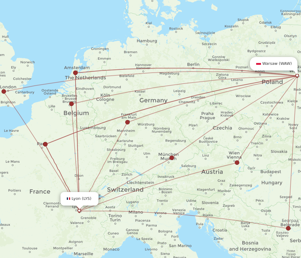 WAW to LYS flights and routes map