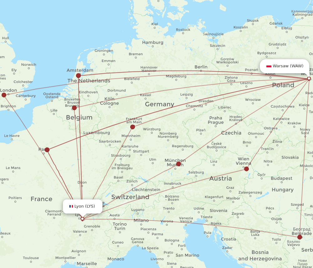 WAW-LYS flight routes