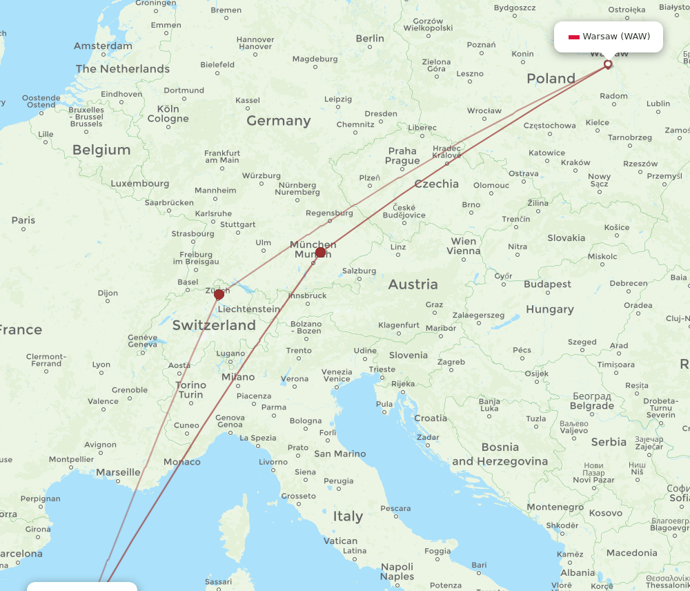 WAW-MAH flight routes