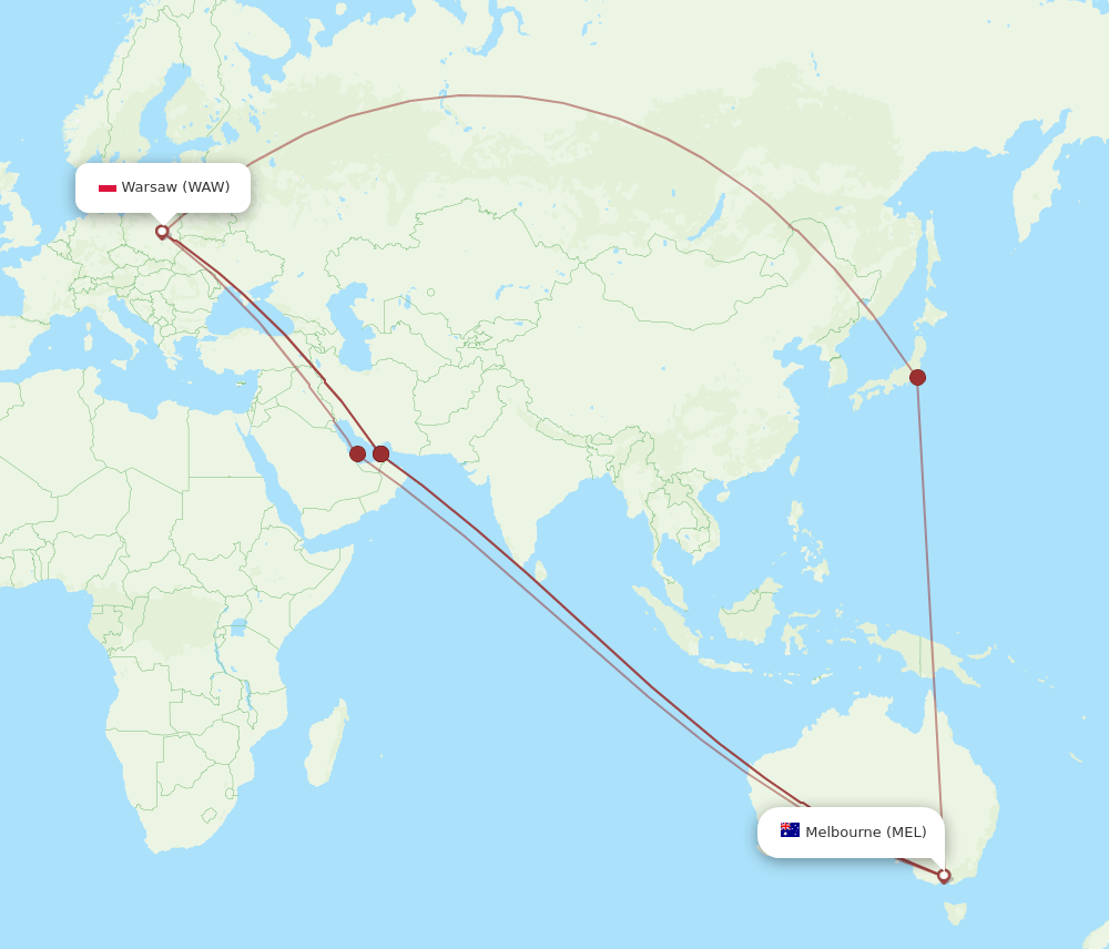 WAW-MEL flight routes