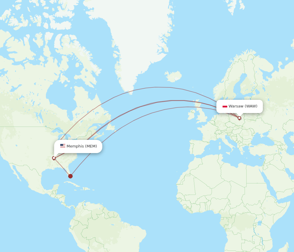 WAW to MEM flights and routes map